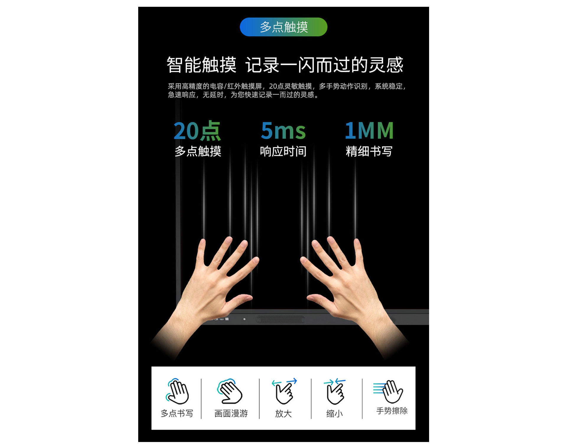 冠军国际科技K12教学一体机20点触控，无延迟